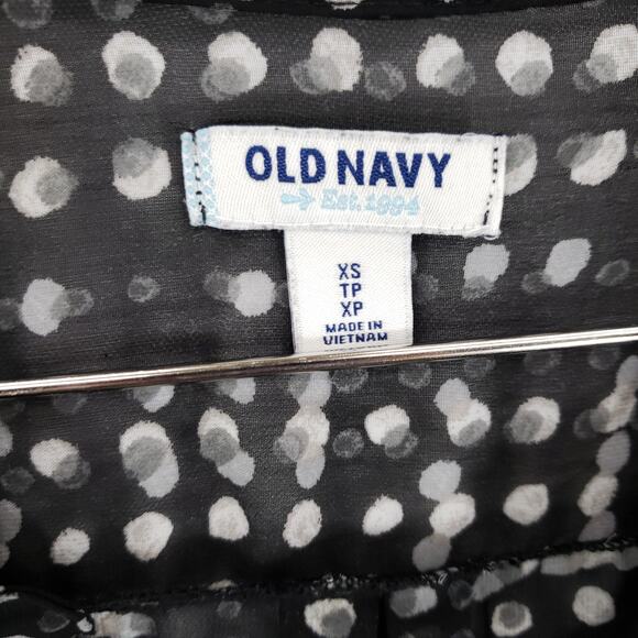 Old Navy Blouse Womens Extra Small Black White Geometric V Neck Chic Chiffon Top - Picture 8 of 8